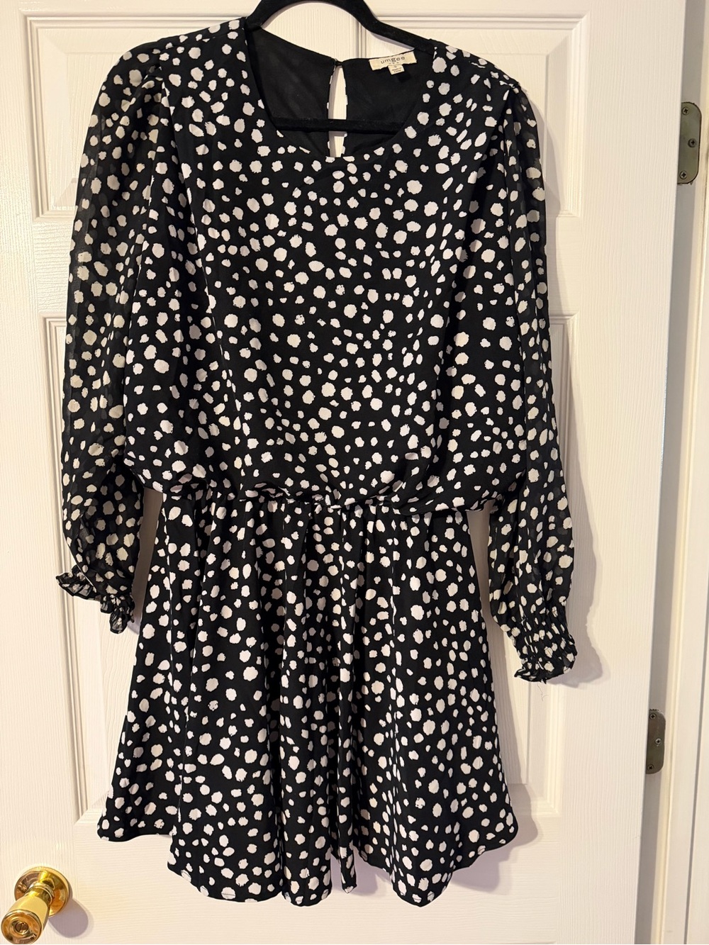 Umgee Black and White Polka Dot Long-Sleeve Casual Dress